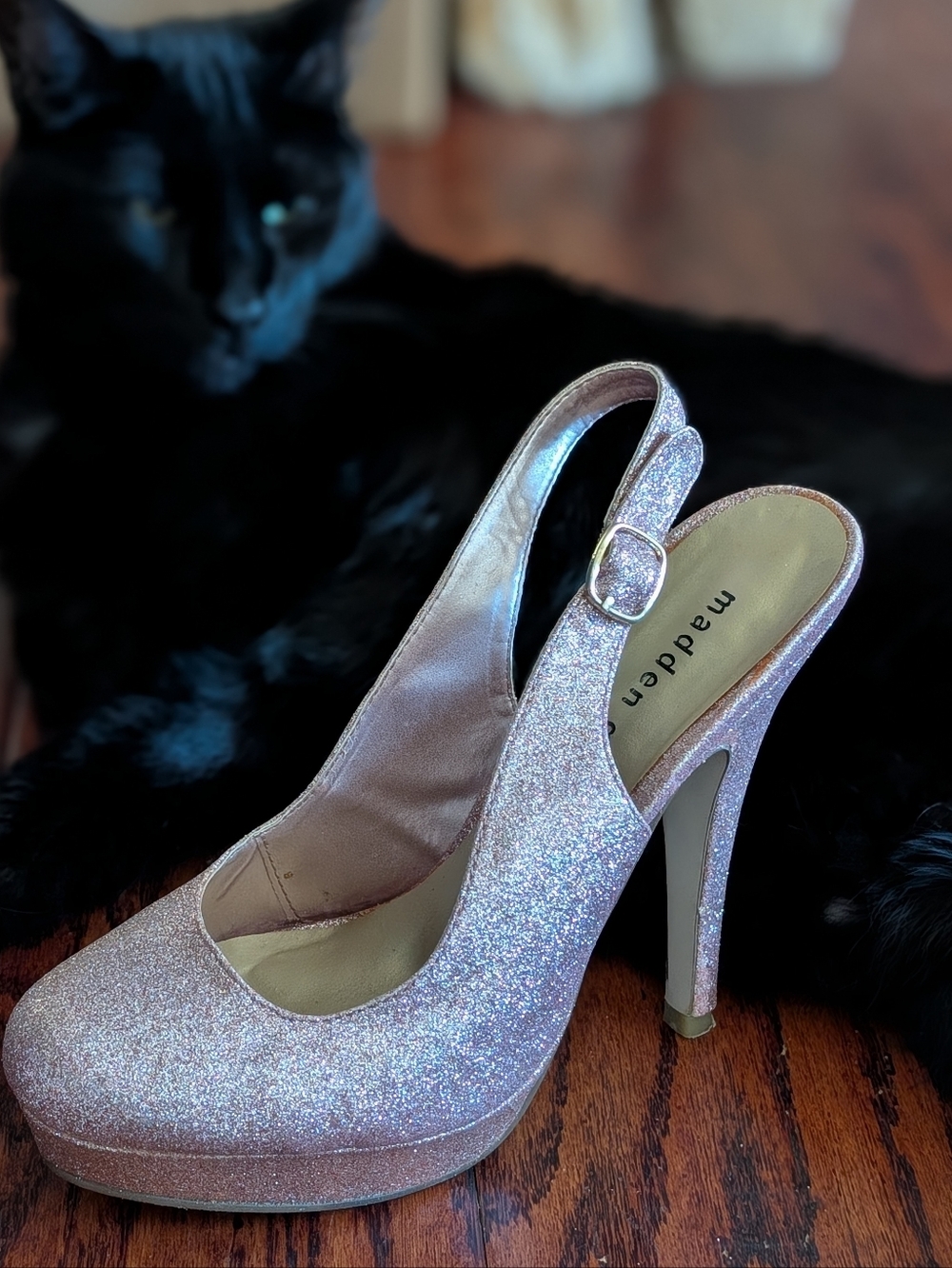 GUC Madden Girl "Sookiee" Pink Glitter Slingback Platform Pump Sz 8.5